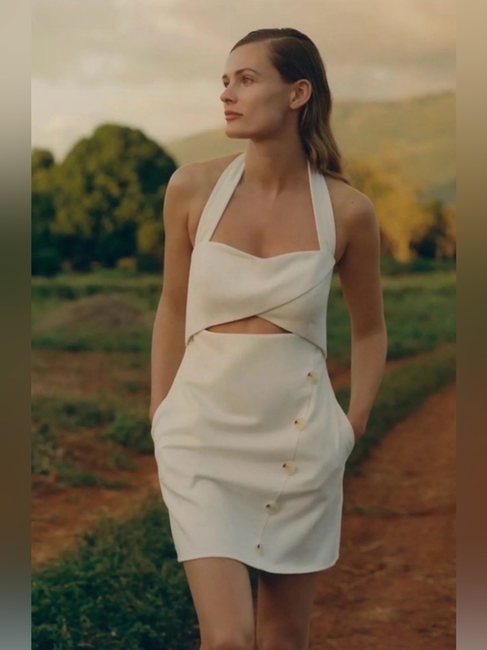 Anthropologie Mare Mare White Halter Cutout Mini Dress Resort Bridal M NWT